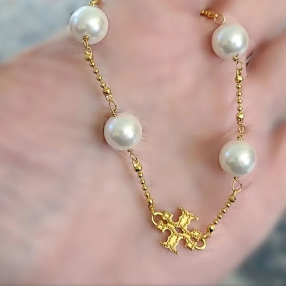 Tory Burch Milgrain Logo Pearl Bracelet NWOT
